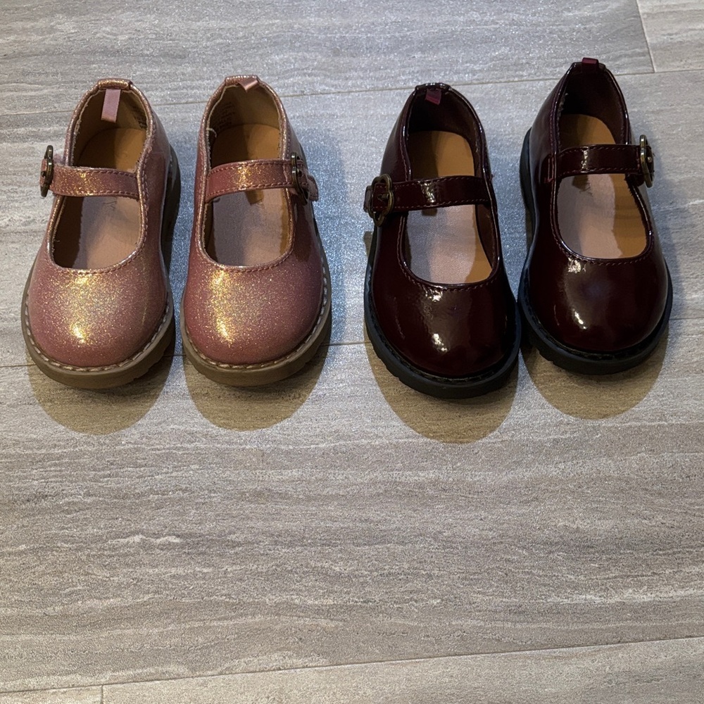 Kids Mary Jane Shoes - 2 Pairs Pink & Burgundy